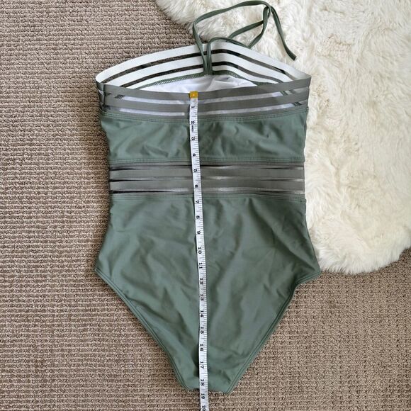 Mesh Cutout Halter Swimsuit S - Sage Green - Picture 5 of 7